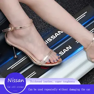 Car Door Threshold Carbon Fiber Door Sill Protection Strip Scuff Plate Decorative Sticker Badge Accessories For Nissan
