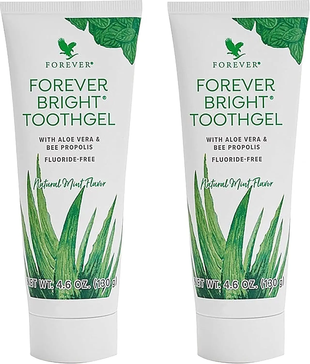 2 Pack - Forever Living Forever Bright Toothgel Fluoride-Free Aloe Vera Gel with Bee Propolis Peppermint-Spearmint Flavor 4.6 oz - Gluten-Free Oral Care