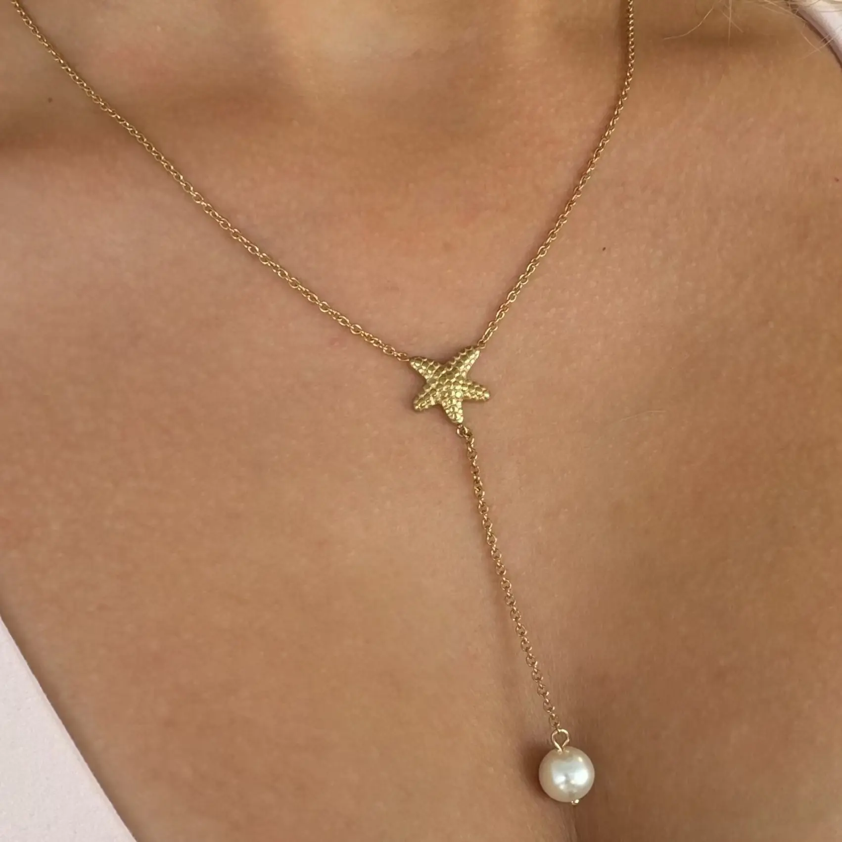 EVRY JEWELS Gold or Silver Plated Women's Pearly Sea Lariat Necklace