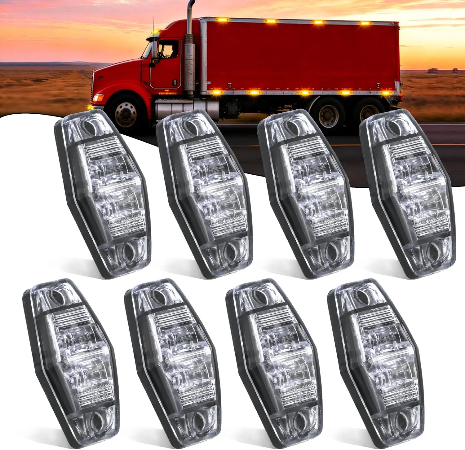 Nilight 2.5 Inch Oval LED Side Marker Clearance Lights, 2-LED 8-Pack White Lens Amber Lighting, 80LM High Lumens Waterproof Surface Mount, 12V Direct Wire Drill Install with 2 Screws, Oval Shape, 0.59W, 0.507 lbs, ABS, 4.45x2.09x4.57in for Truck, Boat, Bo