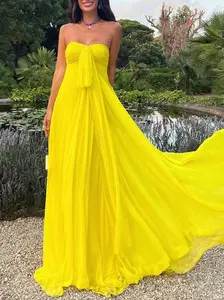 Yellow Strapless Bow Tie Maxi Dress