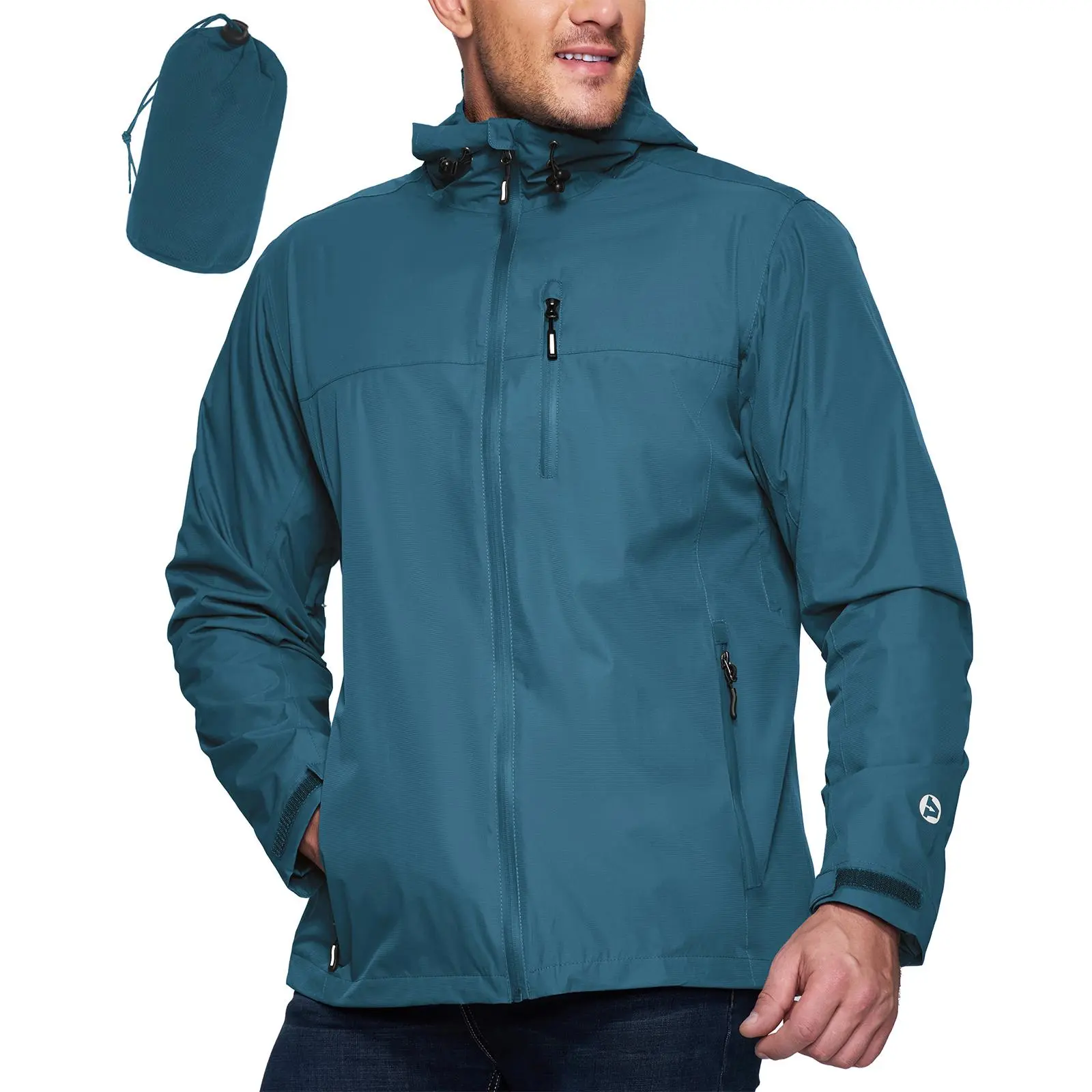 Outdoor Ventures Men's Packable Rain Jacket Waterproof Lightweight Raincoat with Hood Windproof Cycling Jackets