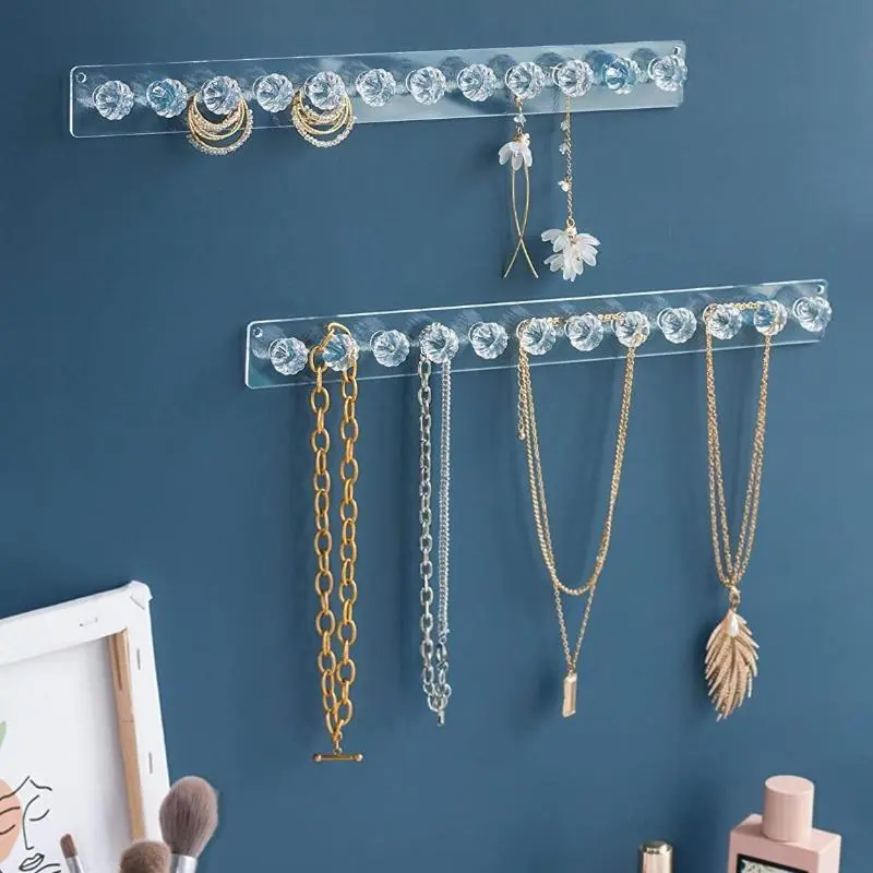 1pc Acrylic 12 Hooks Hanging Rack - Versatile Jewelry Storage Organizer with Wall Mount Design - Display and Store Necklaces, Bracelets, Pendants, and More with Ease