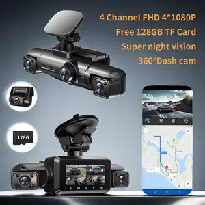 FHD 4 Channel Dash Cam FHD 4 * 1080P with Wi-Fi GPS, 128GB Free SD Card, Night Vision, Suitable for Driving Safety & Evidence Recording Accessories