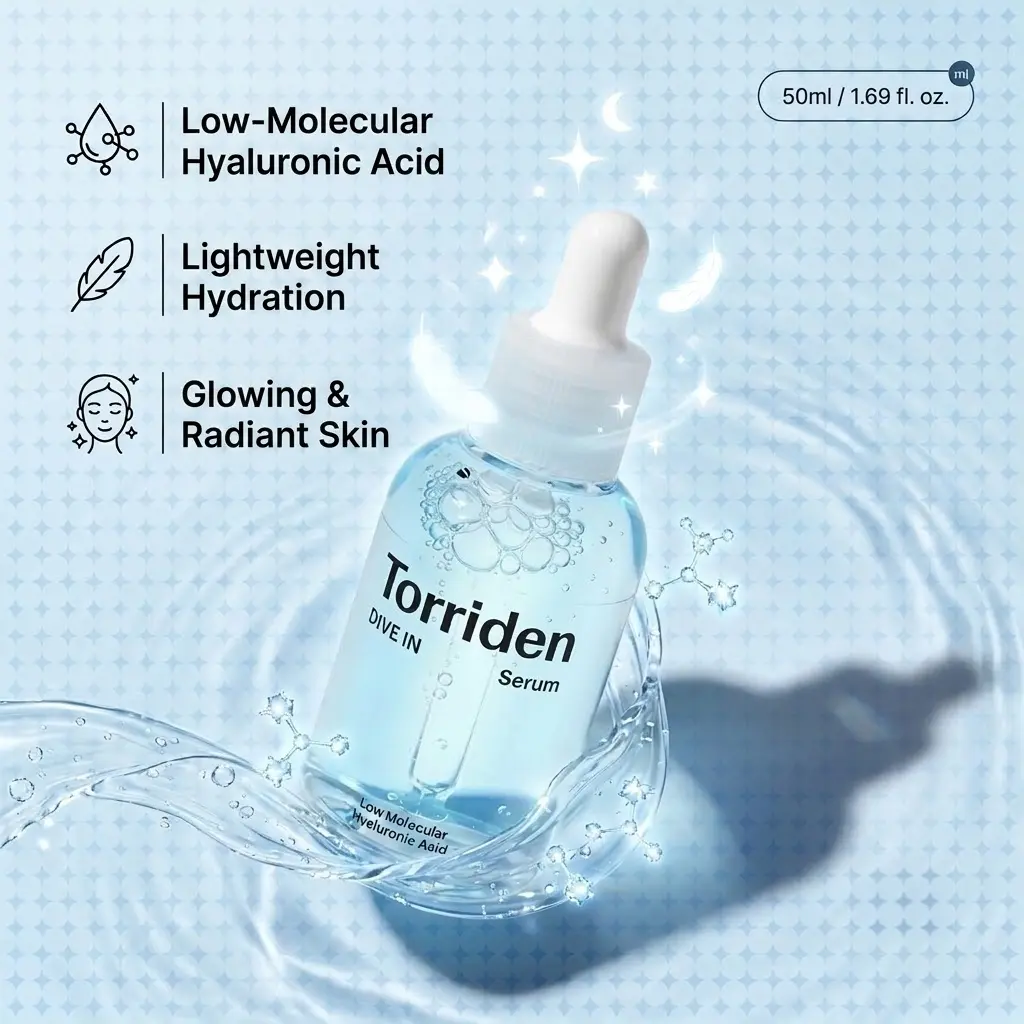 DIVE IN Low-Molecular Hyaluronic Acid Serum 50ml / 1.69 fl. oz. | Lightweight Hydrating Facial Serum for Glowing Skin Moisturizing Moisture Moisturizer
