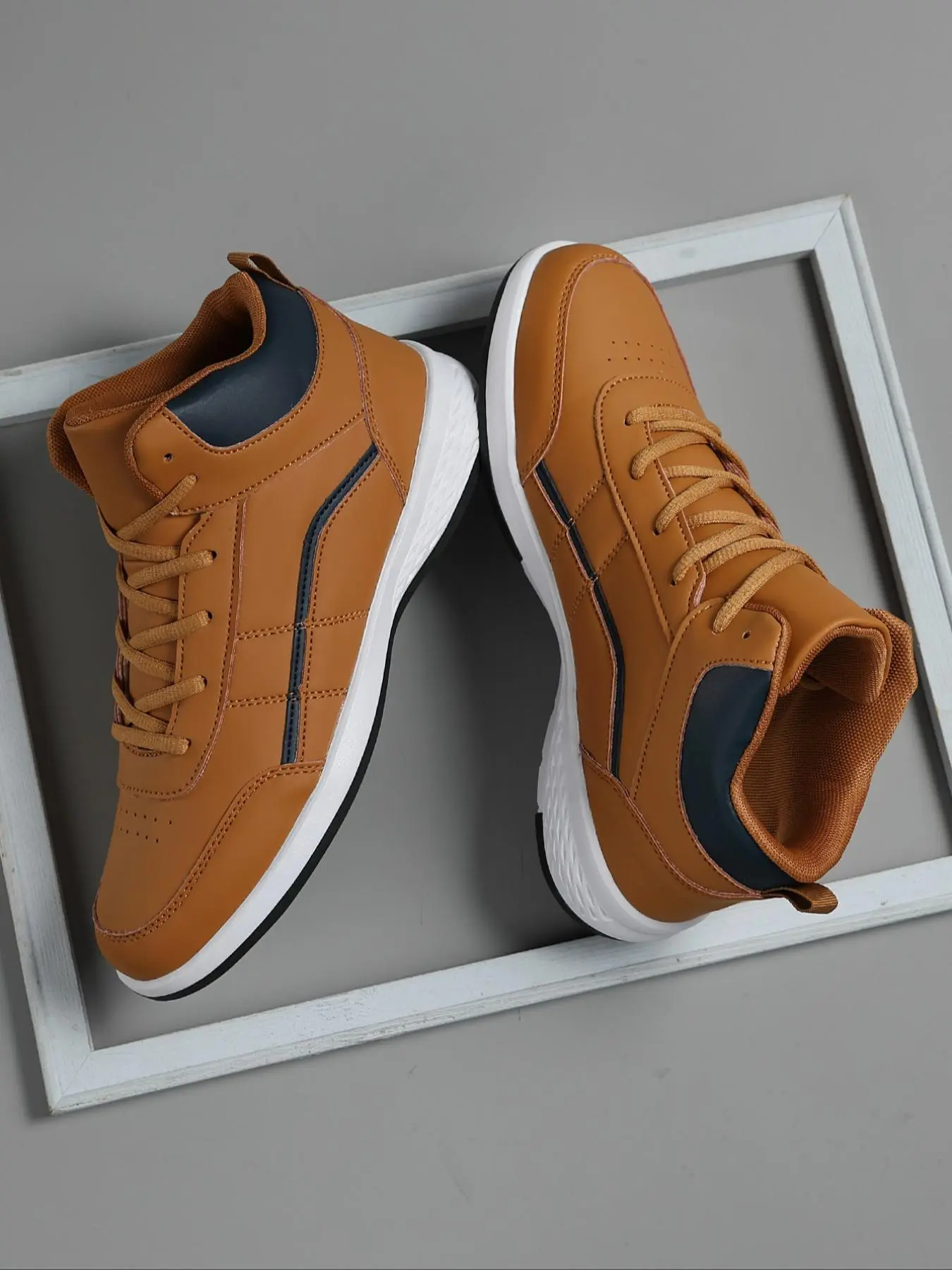 Men's Sporty Lace Up High Top Sneakers, Casual Comfortable Breathable Training Shoes, Sneakers for Outdoor Sports, Breathable Athletic Sneakers, Athletic Sneaker Footwear, Valentine's Day Gift