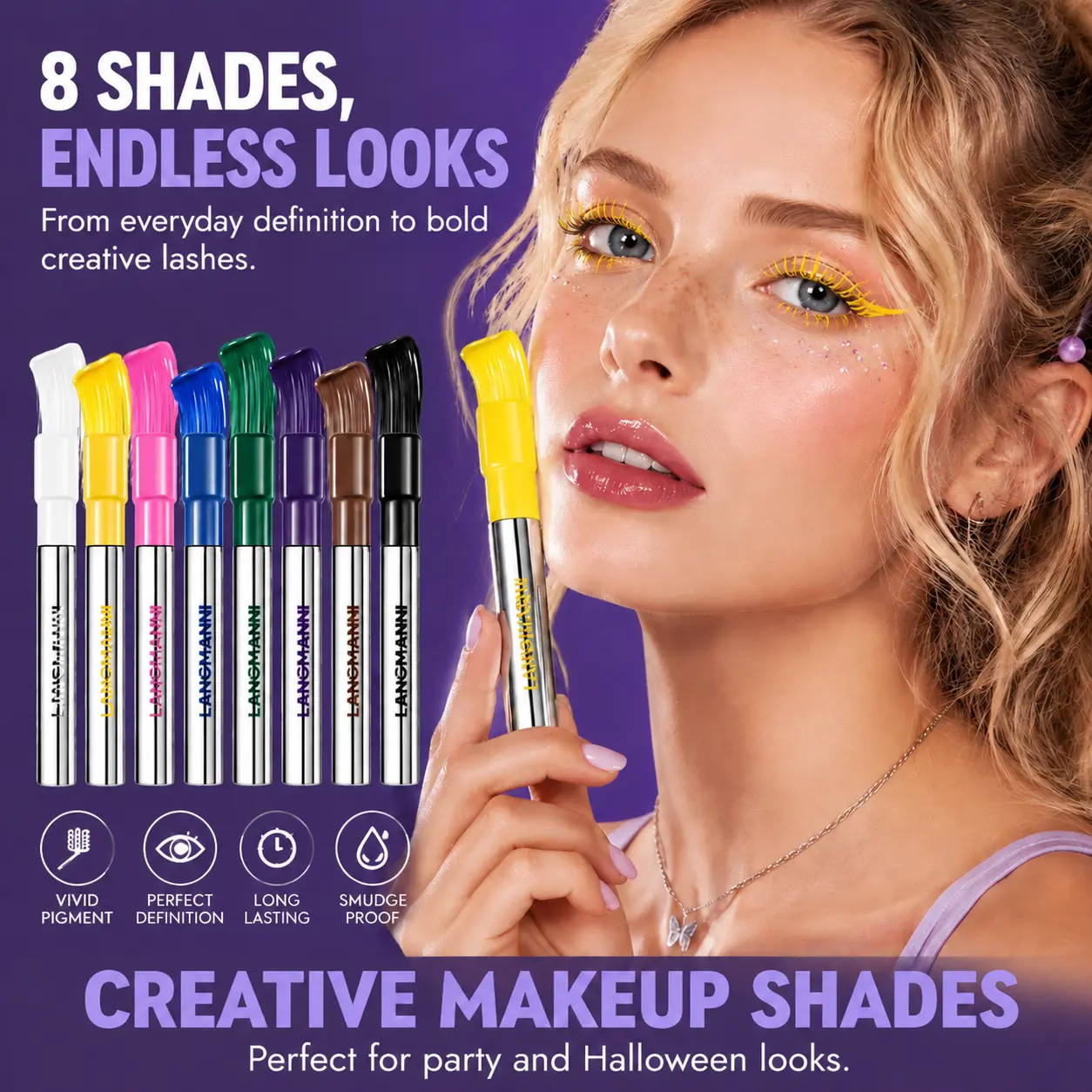 LANGMANNI Creative Colorful Mascara Set,  Waterproof, Long-Lasting, Smudge-Proof, High Color Payoff, for Everyday Statement Looks / Parties / Halloween / Music Festivals / Stage Makeup, Vegan-Friendly