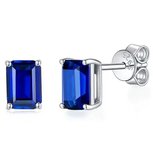 925 Sterling Silver Emerald Sapphire 1.6ct Cushion Cut Women's Stud Earrings