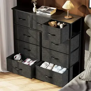 Sweet Furniture Dresser with 9 Drawers, Fabric Storage Tower for Bedroom, Closet, Entryway, Nursery - Steel Frame and Wooden Top, Christmas Gift