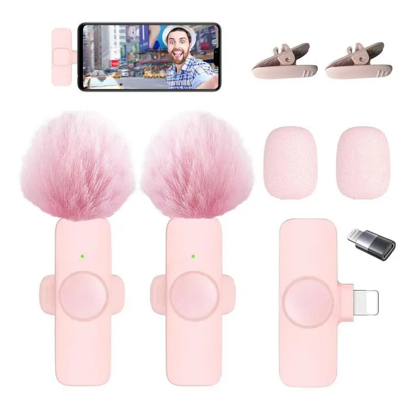 Wireless Microphone for iPhone/Smartphone, 2 Mini Lapel Microphones with Clearer Audio for Video Recording, Interview, Vlog，Noise Reduction Device Noise Cancellation Stereo Wireless vlogging tools handheld mic microfono minimic Cordless