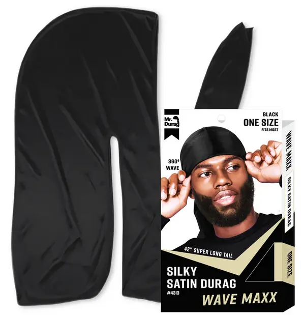 Black Silky Satin Durag for Flawless 360 Waves, a Breathable Fashion Headscarf for Hair with 42-Inch Tails for Secure Wave Hold, One Size, Secure Fit