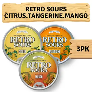 Retro Sours Pack of 3 Tins - Citrus, Mango & Tangerine Flavored Hard Tangy Candy - Gluten Free - Sour Altoids