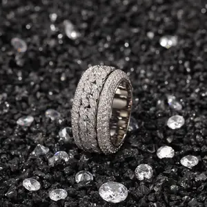 14K Gold Vacuum Plated Copper Rotatable Lucky Ring with 5A+ Sri Lanka Zircon - Unique Stackable Elegant Everyday Costume Jewelry, Miami-Italy-Mexico & Micro-Inspired Luxury Ring for Daily Wear, Casual Gift for Men with Anxiety peach blossom
