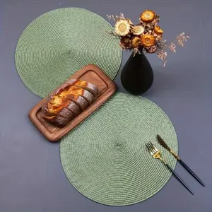 Set of 6 Hand Woven PP Round Placemats - Solid Color Heat Resistant Mats - for Dining Table Bowls Plates Coffee Cups - Easy to Clean and Dry Stylish Home Decoration