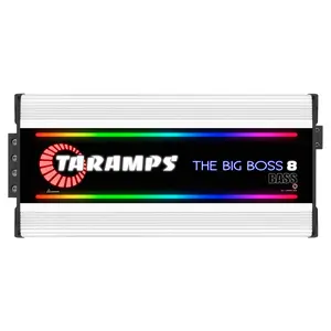 Taramps The Big Boss 8 Bass White Version Monoblock Amplifier RGB Effects 0.5~2 Ohms 8000 Watts Rms Multi-Impedance Car Audio System Class D, Smart 8k