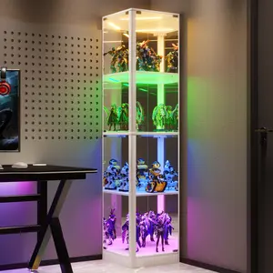 MIU Corner Display Cabinet with Glass Doors- 68" 4-Tier Curio Cabinets with LED Lights, Display Case for Collectibles, Toys, Books, Figurines