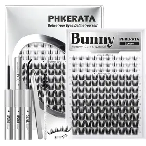 Rabbit Fur Eyelash Extension Set, Cartoon Style Lower Lashes, Fine Elf Cluster, Fluffy Cluster Lashes, Self-Assembly Individual Lashes, Includes Adhesive, Eyelash Extension Glue and Tweezers, Diy Eyelash Extensions