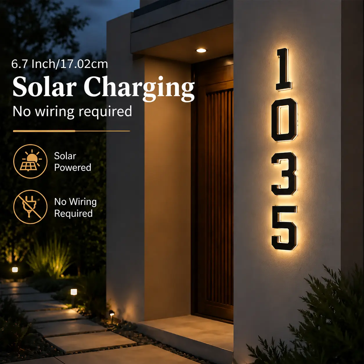 6.7-Inch Solar LED House Numbers, Waterproof ABS Plastic Outdoor Wall Address Display for Home Decor (Home Improvement Lights & Lighting), Led Lights
