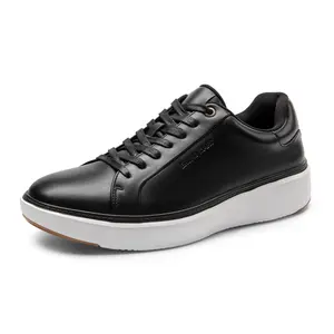 Bruno Marc Men's Fashion Sneakers - Black Leather with White Sole, Stylish Design, Comfortable Fit