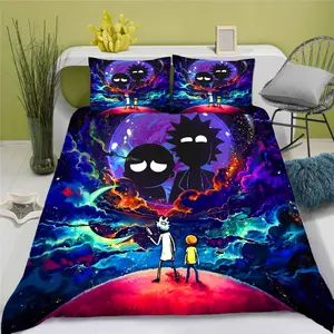 Rick and Morty Decorative Bedding Set for Halloween and Christmas (1 duvet cover + 1/2 pillowcases (without filling)), made of soft microfiber, suitable for decorating bedrooms, hotels, guest rooms, apartments, etc.