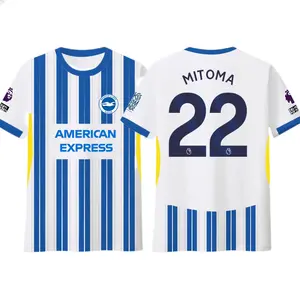 2024-2025 Brighton & Hove Albion Home Fan Version Jersey: No. 22 Kaoru Mitoma & No. 9 João Pedro Quick-Dry Short-Sleeve T-Shirt