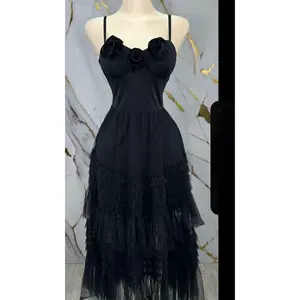 Women's Sleeveless Spaghetti Strap Black Casual Flower Print Dress - Elegant Simple Lady's Casual Wear