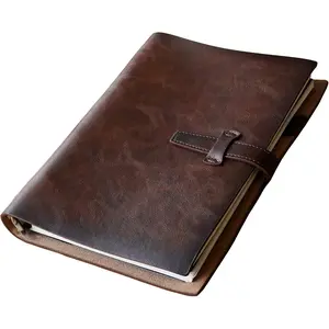 Refillable A5 Vintage Leather Binder Notebook, Reusable 6-Ring Metal Binder Journal, 120 Pages Lined Paper with Pocket Organizer for Writers Business Work Study College Daily Use
