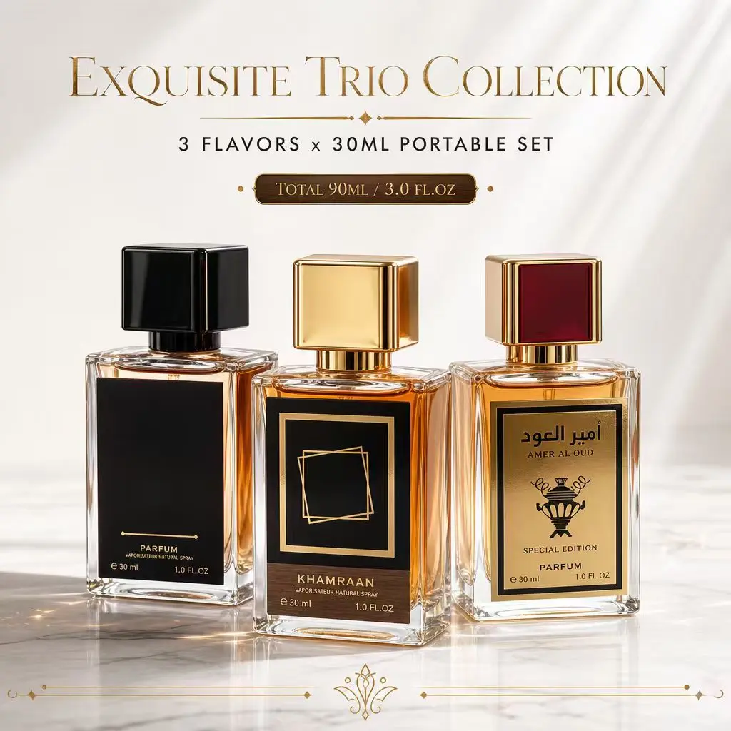 Unisex Arabian Oud Eau de Parfum Set - 3-Pack 30ml Woody Oriental Amber Long-Lasting Fragrance Collection