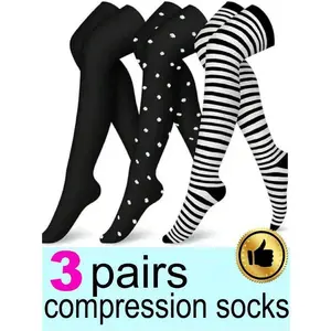 3 Pairs Thigh High Compression Socks Women Men Sports Socks Stockings For Running Cycling Athletic Thigh High Over Knee Length Socks, Gym