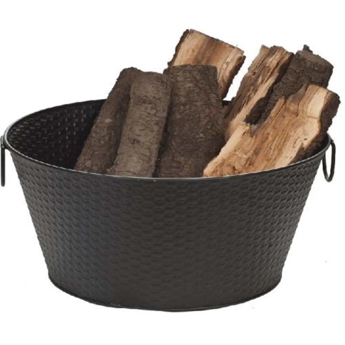 Black Steel Basket-Weave Waterproof Log Bucket - 22-in/22 Inches Firewood Log Holder, 9 lbs Home Organizer for Storage Needs