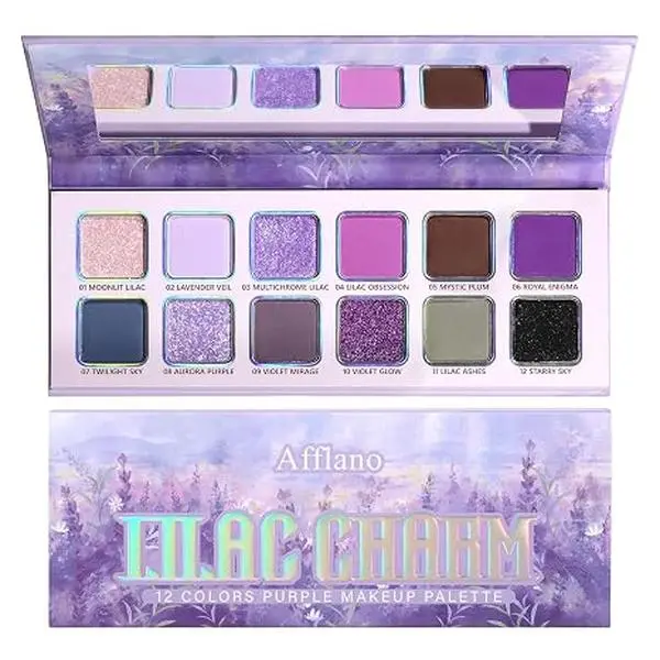 Eyeshadow Palette, Pigmented Matte Shimmer Lavender Lilac Eye Shadow Pallet for Green Eyes, Bright Long Lasting Metallic Multichrome Violet Pink Makeup Pallet for Daily, Halloween, Blendable
