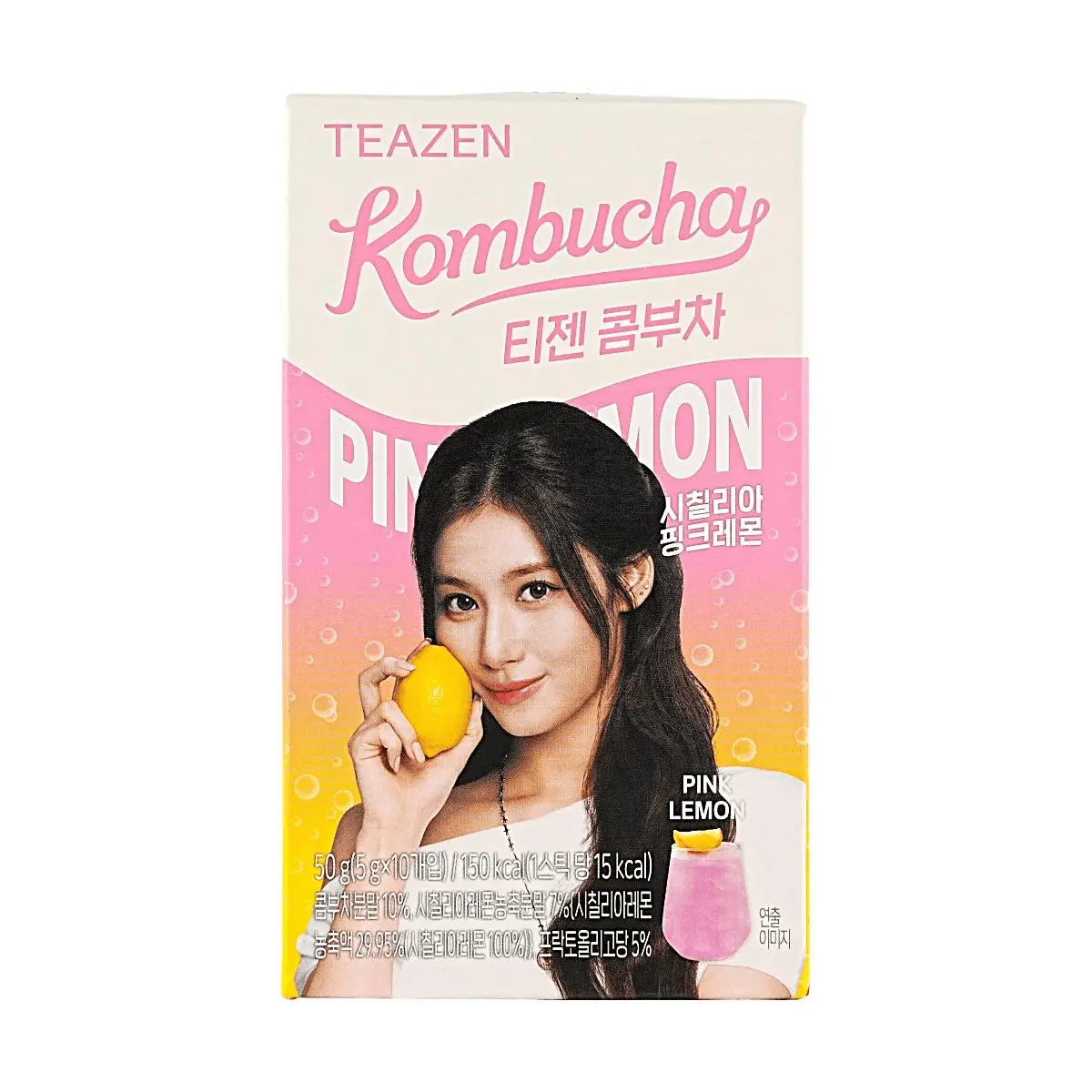 Teazen Korean Kombucha Drink Mix - Sicily Pink Lemon Flavor, 10 Sachets (50g) - Low Calorie, Gut Health, Digestive Aid, TWICE Sana's Favorite
