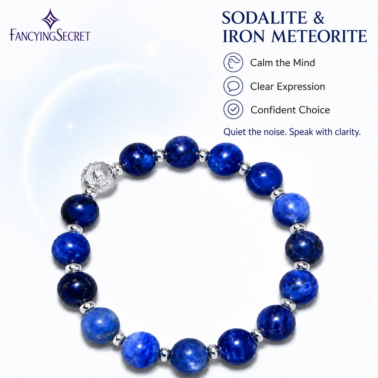 FancyingSecret Sodalite & Iron Meteorite Bracelet Prosperity Crystal Manifestation and Protection Beads Bracelet,-Handmade Stretch Meditation Jewelry,Christmas Gift,Valentine's BirthdayAnniversary, Grounding Stone Beaded Bracelet FathersDayGift