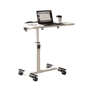 🖥️ Adjustable Overbed Laptop Desk – Collapsible Rolling Table with Wheels – Portable Standing Workstation for Home Office, Bedroom or Hospital! ✨, Wood Grain, C-Shape, Compact Fit