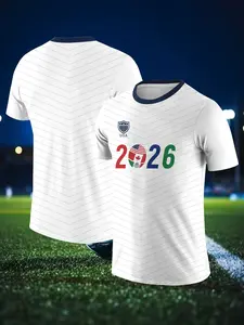 2026 New Football T-Shirt, Us Canada Mexico Inspired Design, Round Neck, Breathable Mesh Patchwork, Super Soft Comfort