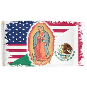 USA Mexico Virgen de Guadalupe 3'X5' Flag 68D Nylon (90cm x 150cm) Catholic Flag (C31) RolFlags