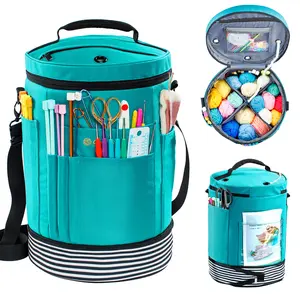 MYBAGZING Expandable Crochet Organizer Yarn & Crochet Tote with Drawstring Closure Ideal Gift for Crafters Smooth Storage Carrying Bag with 6 Pockets and Grommets for Tangle-Free Yarn