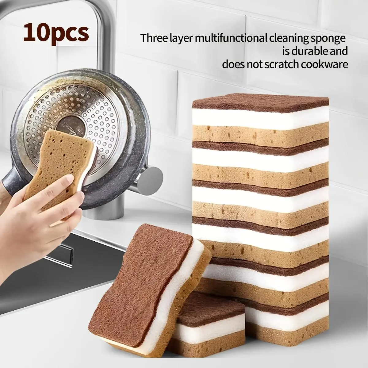 5/10/20/40pcs Three-Layer Seaweed Cleaning Sponges, Dishwashing Sponges, High-Quality Kitchen Sponges, Durable Non-Scratch Wiping Sponges, Super Absorbent, Cleaning Supplies, Cleaning Tools, Cleaning Cloths, Kitchen Cleaning Brushes.
