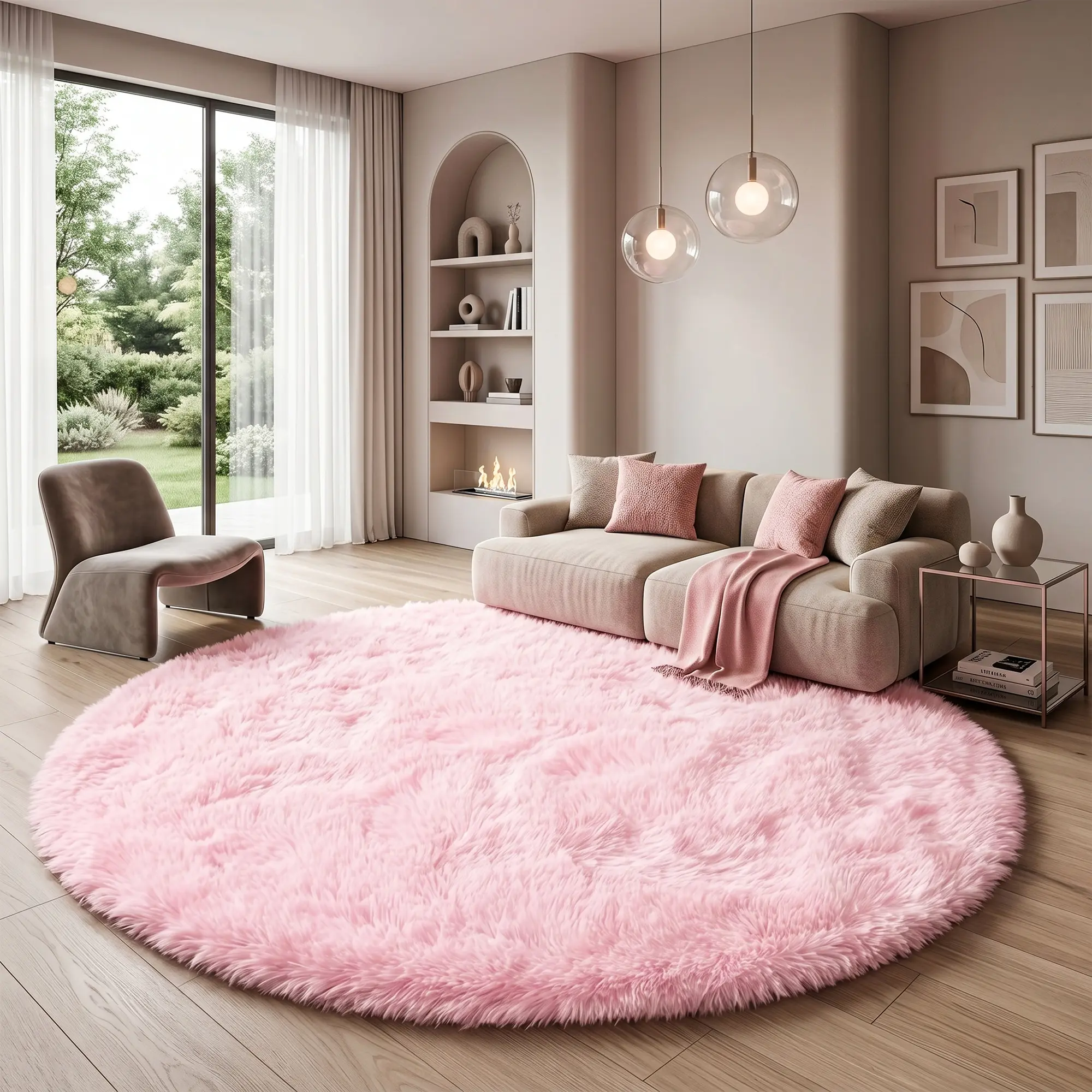 COLLA Round Fuzzy Cozy Area Rug - Super Soft Shaggy Non-Slip Modern Decorative Furry Floor Rug for Living Room Bedroom, Household Textile Home Decor, Fuzzy Rug