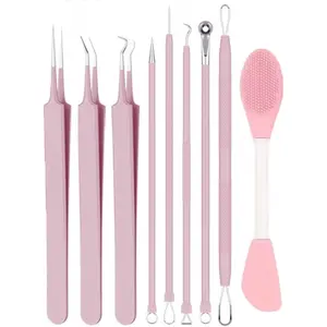 Blackhead Remover Tool, Facial Blackhead Remover Tweezers,Extractor Acne Removal, Pimple Popper Tool kit, Clip for Whiteheads, Ingrown Hairs Tweezers,Silicone Face Scraper for Deep Cleaning