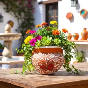 Talavera Planter - Handcrafted Ceramic Pot with Butterfly Design for Vibrant Garden Decor