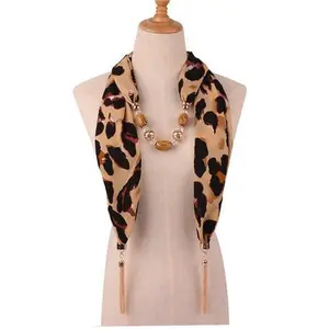 Leopard & Snake Print Beaded Tassel Scarf Necklace – Color 5