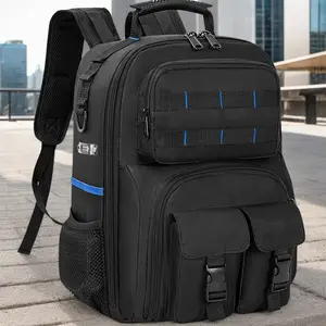 Heavy-Duty Electrician Backpack Wear Resist Multi-Compartment Organizer Bag Large Capacity Professional Work Shoulder Bag for Construction Contractors Plumbing