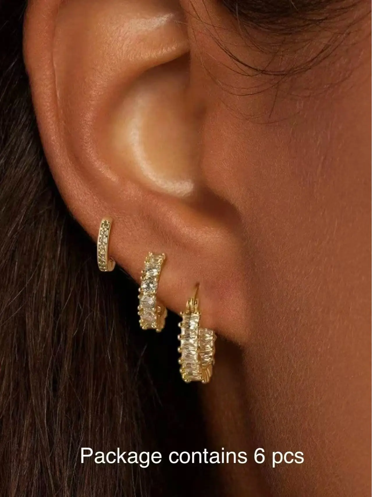 Women's 3-Pair Costume Earring Stack Set - 14K Gold-Plated Cubic Zirconia Rhinestones, Stackable Huggie Hoop & Stud Embellishments Earrings, Bold Chunky Everyday Jewelry, Gift-Ready for Females 18-64 Earrings Hoops Stackable Earrings