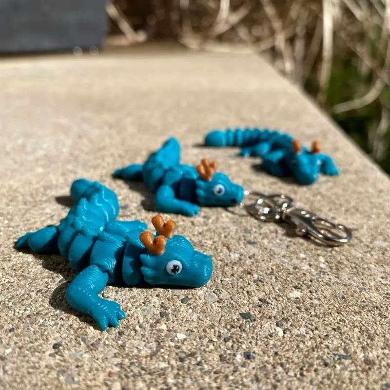 Little Flexi Articulated Dragon Fidget Toys and Keychains - Assorted Designs with Keyring Attachment