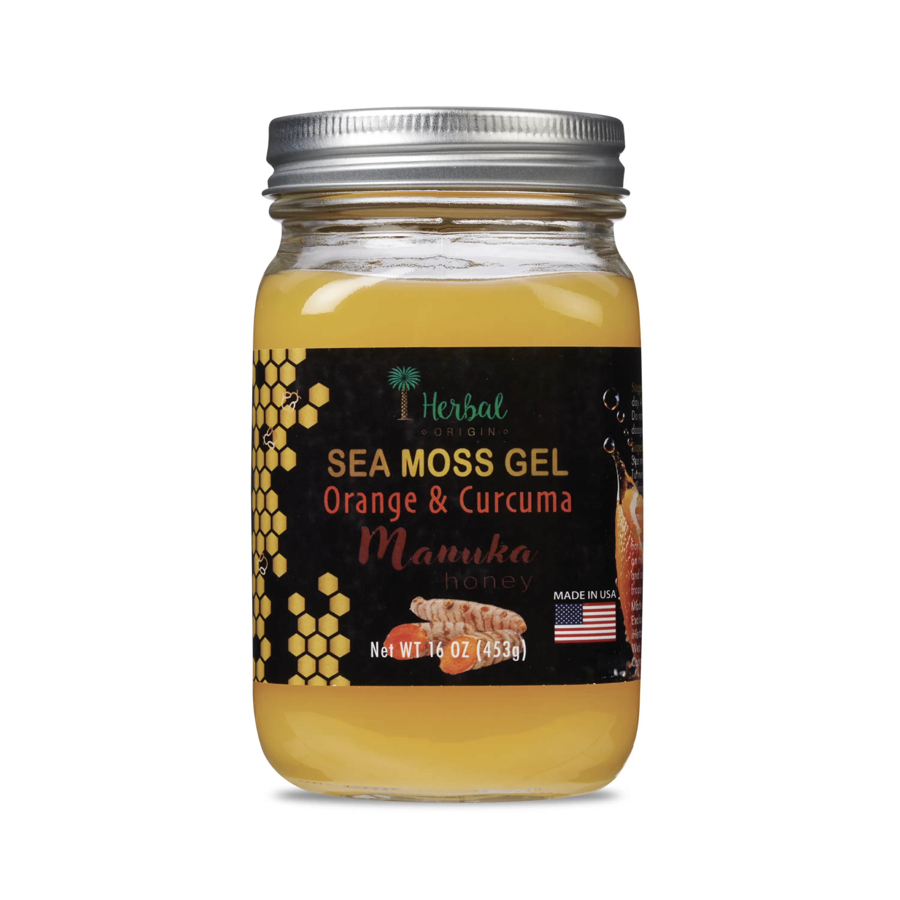 St. Lucia's Golden Sea Moss Gel with Orange juice and Turmeric root, Superfood Elixir, Net WT. 16 Fl. Oz.