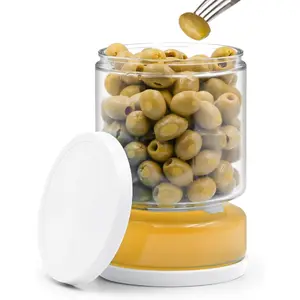 Pickle and Olive Container with Strainer Flip - 50 OZ Airtight Glass Jar for Pickle Lover, Versatile  Keeper, Kitchen Organization -Have, , Dishwasher Safe (White)