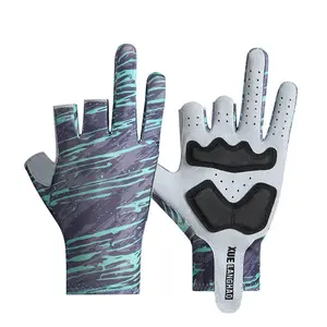 Fishing Gloves Ice Silk Three-Finger Cycling Print, UV Protection, Anti-Slip, Thin Riding Gloves, Sunscreen, Lightweight, Comfortable