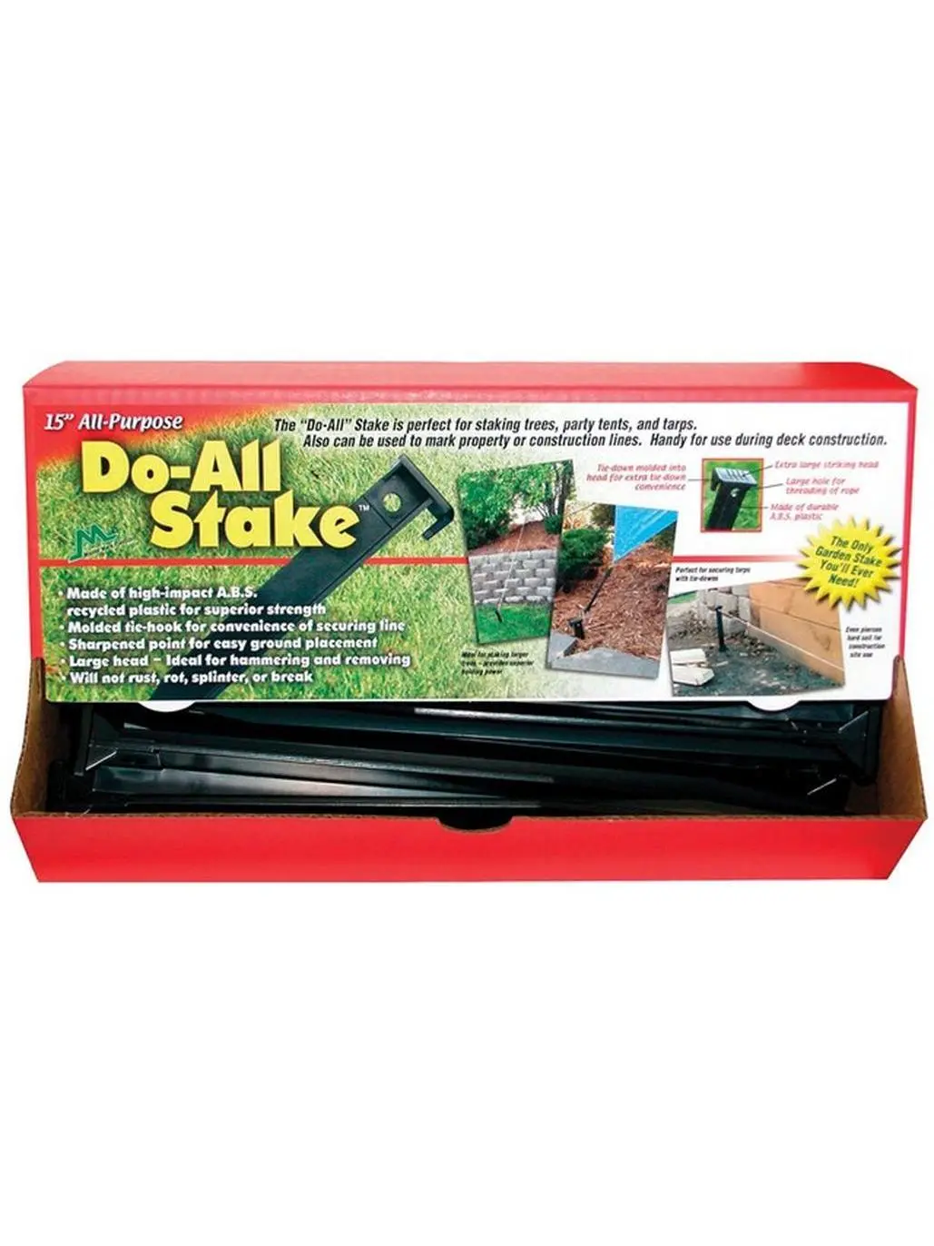 Master Mark 15 in. Do-All Garden Stake Set - Pack of 24, Wooden Stakes with Molded Tie-Hooks for Plant Care & Support, Property Line Marking for Outdoor Gardeners