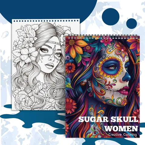 Sugar Skull Spiral Bound Coloring Book, 24 Pages Thick A4 Paper, 11.22 X 8.26 Inches, Single Sided, Yo Spiral Binding, Perfect Gift for Holidays